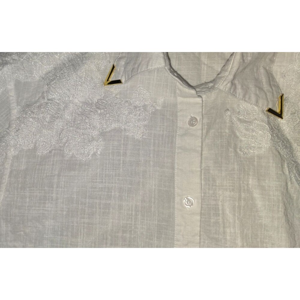 Valentino Made In Italy White Crochet Lace Overly Button Front S Linen/Cotton - Picture 8 of 10